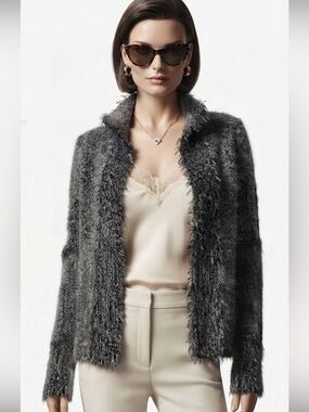 Vintage Country Shop Lambswool Angora Marbled Knit Cardigan made in Hong Kong